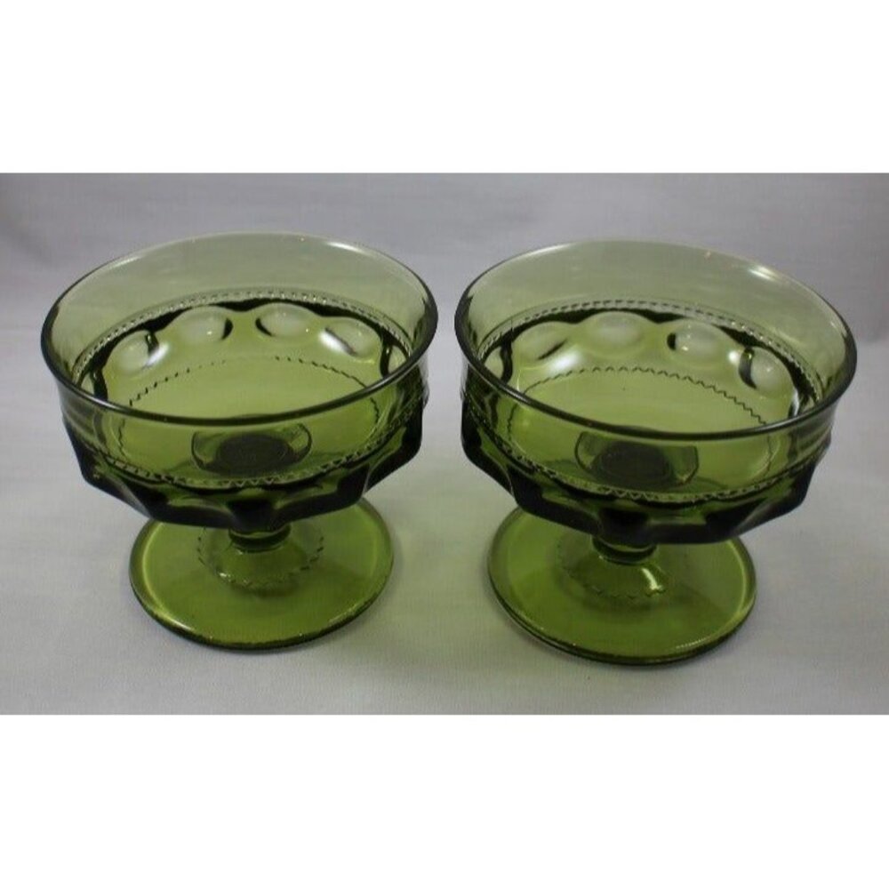 2x Indiana Vtg Depression Glass Green Kings Crown Thumbprint Sorbet Sherbet Cups